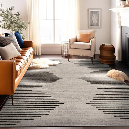 Rugshop Bohemian Stripe Stain Resistant High Traffic Living Room Kitchen Bedroom Dining Home Office Area Rug 10' x 14' Cream