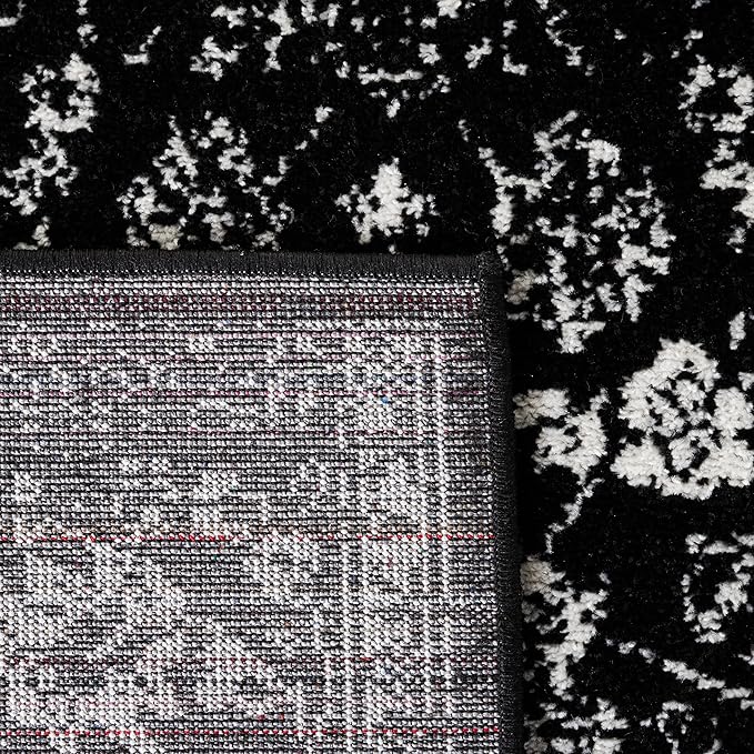 SAFAVIEH Adirondack Collection Runner Rug - 2'6" x 8', Black & Ivory, Distressed Vintage Floral Design, Non-Shedding & Easy to Clean, Ideal for Hallway, Foyer, Entryway, Bedroom (ADR109Z)