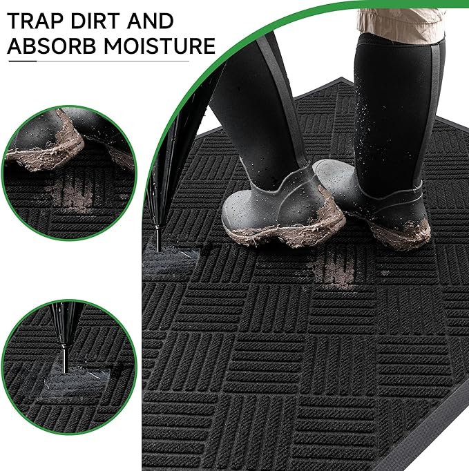 Front Door Mat, Heavy Duty Indoor Outdoor Doormat, 60" x 48" Low Profile Outdoor Mats for Home Entrance, Stain and Fade Resistant Welcome Mat Ideal for High Traffic Area, Diamond Black