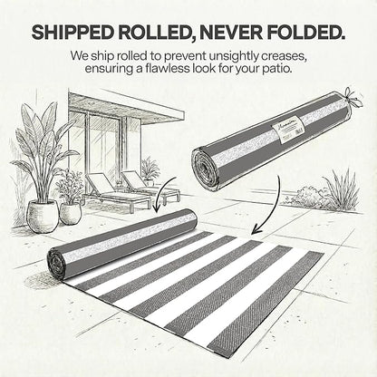 FH Home Outdoor Rug - Waterproof, Fade Resistant, Crease-Free - Premium Recycled Plastic - Geometric - Patio, Porch, Deck, Balcony - Brittany Stripe - Gray & White - 5 x 8 ft