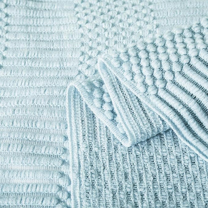 Light Blue Knitted Decorative Ball Throw Blankets for Couch, Bedroom and Officeroom,Textured Fade Resistant Soft and Warm Knit Blanket with Tassel,50"x60"