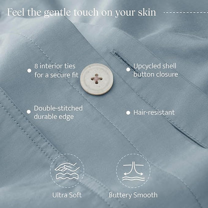 Double Stitch Cotton Tencel Duvet Cover - Queen Size Comforter Cover, Luxury & Soft Eucalyptus Lyocell Bedding Set for Hot Sleepers, Cooling & Breathable, Button Closure, Sterling Blue, 90"x90"