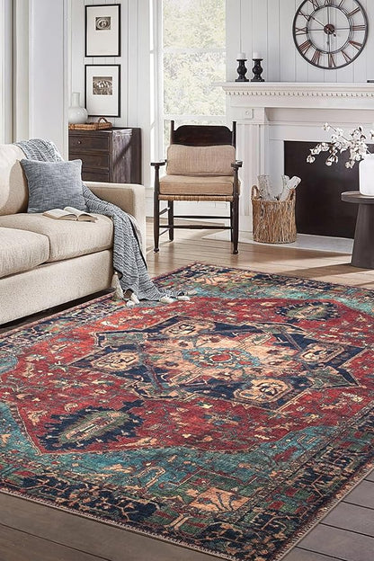 Keen Home Design 4x6 Rug - Machine Washable Area Rug with Non-Slip Backing, Ideal for Living Room, Dining Room, Bedroom - Vintage, Easy Clean, Durable, Low Pile Rug - (4' x 6')