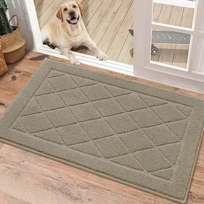 BEQHAUSE Dirt Trapper Door Mat 20" x 32", Doormat Non-Slip Entryway Rugs Washable, Dog Door Mat Stain Resistant and Absorbent Welcome Floor Mat for Front Back Door, Muddy Wet Shoes & Paws, Beige