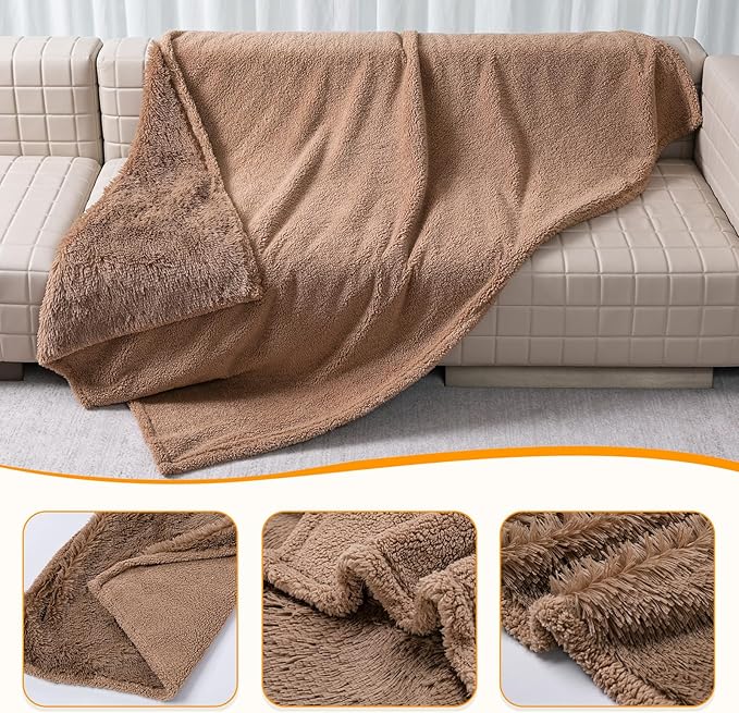 Waterproof Dog Couch Throw Blanket Brown Long Faux Fur Pet Blankets for Small Dogs Cats Fluffy Puppy Sofa Cover Love Bed Doggie Cover Washable Mat(Brown,XS-28x20in)