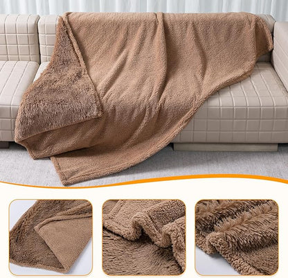 Waterproof Calming Dog Bed Covers Pets Blanket for Large Dogs Cats Brown Fluffy Long Faux Fur Pet Blankets Reversible Couch Sofa Cover Washable Love Bed Mats(Brown,XL-85x57in)