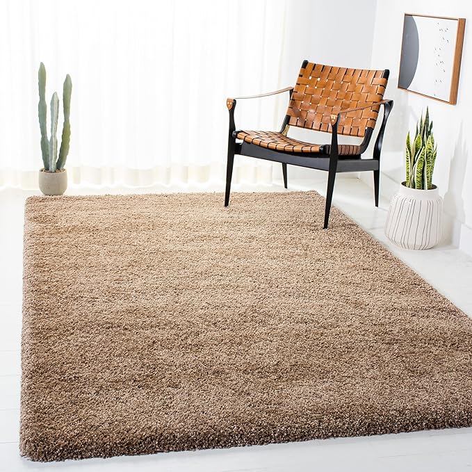 SAFAVIEH Milan Shag Collection Accent Rug - 4' x 6', Dark Beige, Solid Design, Non-Shedding & Easy Care, 2-inch Thick Ideal for High Traffic Areas in Entryway, Living Room, Bedroom (SG180-1414)