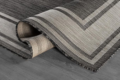Beverly Rug Outdoor Rug 8x10 Modern Bordered Area Rugs for Indoor and Outdoor Patio Deck Porch Garden Waterproof Weather Sun Resistant Washable Outside Carpet (8 x 10 Dark Gray)
