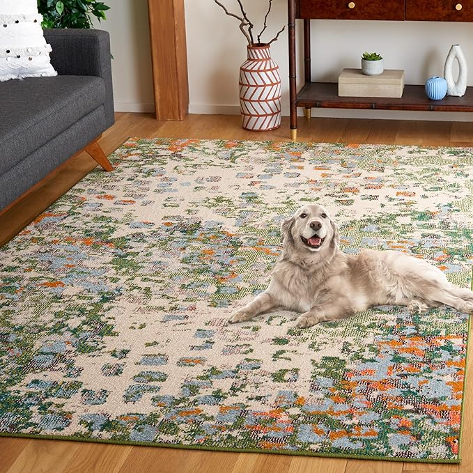 SAFAVIEH Area Rug 8x10 - Monaco Collection - Large - Sage & Rust, Non-Shedding & Easy Cleaning, Ideal for Living Room, Bedroom, Office, Dining Space (MNC225W)