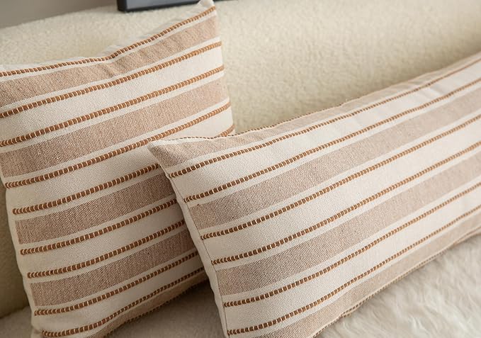 Decorative Boho Lumbar Pillow Covers, Modern Farmhouse Couch Pillowcase, 14 x 36 Long Accent Body Throw Pillow Covers, Sofa Bed Living Room Decor Cushion Case, Brown and Beige, Pack of 1