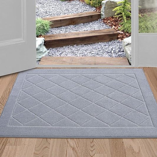 BEQHAUSE Dirt Trapper Door Mat 24" x 36", Doormat Non-Slip Entryway Rugs Washable, Dog Door Mat Stain Resistant and Absorbent Welcome Floor Mat for Front Back Door, Muddy Wet Shoes & Paws, Grey