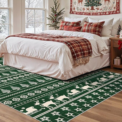 Abstract Living Room Rug 5X7 - Modern Washable Christmas Soft Thin Area Rug for Living Room Bedroom Under Dining Table - Neutral Indoor Floor Rug Carpets for Home Office Playroom Nursery - Dark Green
