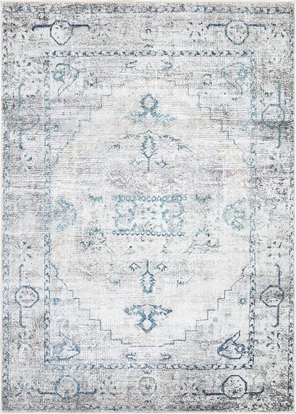 Bloom Rugs Washable Non-Slip 3' x 5' Rug - Teal/Beige Traditional Area Rug for Living Room, Bedroom, Dining Room, and Kitchen - Exact Size: 3' x 5'