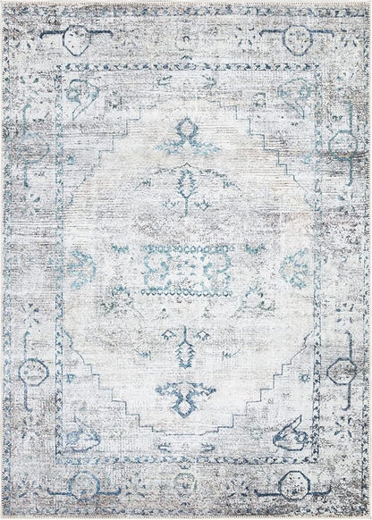 Bloom Rugs Washable Non-Slip 8' x 10' Rug - Teal/Beige Traditional Area Rug for Living Room, Bedroom, Dining Room, and Kitchen - Exact Size: 8' x 10'
