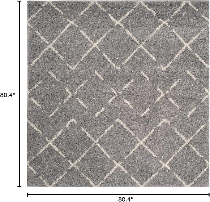 SAFAVIEH Arizona Shag Collection Area Rug - 6'7" Square, Grey & Ivory, Moroccan Design, Non-Shedding & Easy to Clean, Ideal for Living Room, Bedroom, Dining Space (ASG743D)