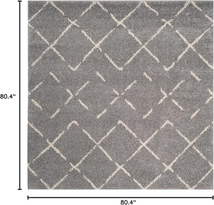 SAFAVIEH Arizona Shag Collection Area Rug - 6'7" Square, Grey & Ivory, Moroccan Design, Non-Shedding & Easy to Clean, Ideal for Living Room, Bedroom, Dining Space (ASG743D)