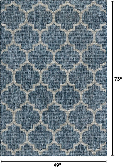 Unique Loom Outdoor Trellis Collection Area Rug (4' 1" x 6' 1" Rectangle, Navy Blue/ Ivory)