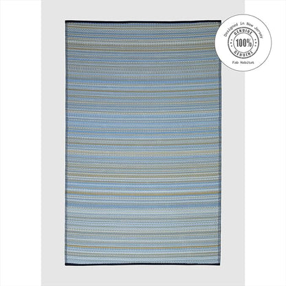 Fab Habitat Outdoor Rug - Waterproof, Fade Resistant, Crease-Free - Premium Recycled Plastic - Striped - Patio, Deck, Porch, Balcony, Laundry Room - Cancun - Shadow Blue - 4 x 6 ft