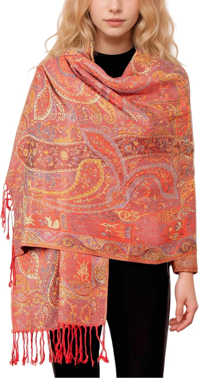 Achillea Big Paisley Pashmina Shawl Wrap for Women – Elegant Scarf for Weddings, Evening Dresses, Festivals & Daily Wear