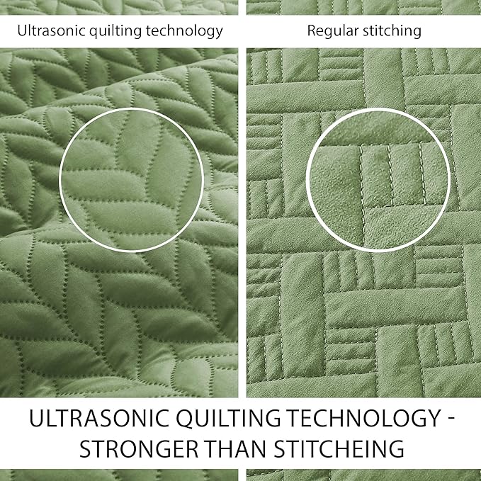 IR Imperial Rooms King Quilt Bedding Set Size (106" x 96") + 2 Pillow Shams (20" x 36"+ 2") - 3 Pcs All Season Lightweight Reversible Microfiber Coverlet Embossed Quilt Bedspread (Olive Green)