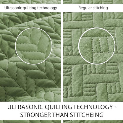 IR Imperial Rooms Twin Quilt Bedding Set Size (68” x 86”) + 1 Pillow Shams (20” x 26” + 2”) - 2 Pcs All Season Lightweight Reversible Microfiber Coverlet Embossed Quilt Bedspread (Olive Green)