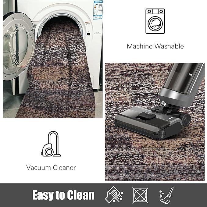 RUGSURE Washable Area Rug - 1/6 Thick - Stain & Water Resistant Non-Slip - Resistant Rug for Living Room, Bedroom, Nursery, Pet & Child Friendly, Vintage Charm Area Rugs (Rust, 2'6'' x 8')
