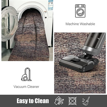 RUGSURE Washable Area Rug - 1/6 Thick - Stain & Water Resistant Non-Slip - Resistant Rug for Living Room, Bedroom, Nursery, Pet & Child Friendly, Vintage Charm Area Rugs (Rust, 2'6'' x 8')