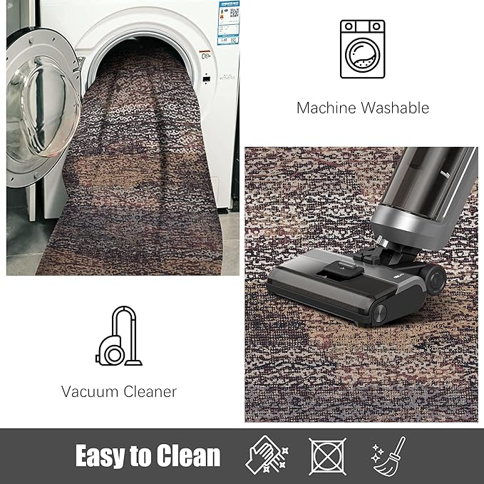 RUGSURE Washable Area Rug - 1/6 Thick - Stain & Water Resistant Non-Slip - Resistant Rug for Living Room, Bedroom, Nursery, Pet & Child Friendly, Vintage Charm Area Rugs (Rust, 6' x 9')