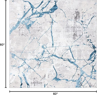 SAFAVIEH Amelia Collection Area Rug - 5' Square, Grey & Blue, Modern Abstract Design, Non-Shedding & Easy Care, Ideal for High Traffic Areas in Living Room, Bedroom (ALA293F)