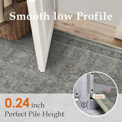 Grey Brown Runner Rug 2x6 Vintage Carpet Hallway Long Indoor Kitchen Washable Living Room Low Pile Traditional Distressed Retro Accent Throw Rug Non Slip Laundry Bathroom Office Dining Room