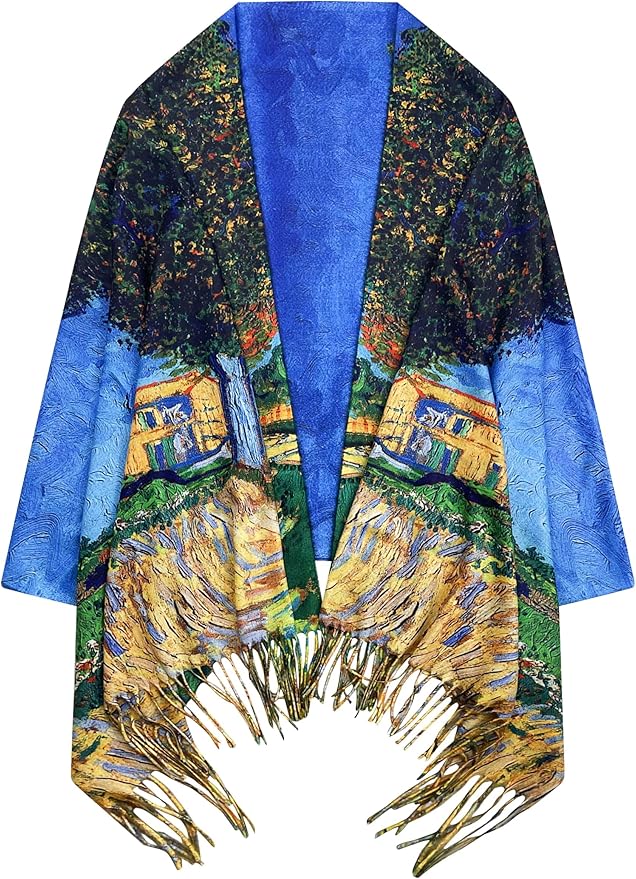 VENVSBEE Reversible Scarf Soft Large Shawl Wrap Blanket Double Sided Art Print Warm Pashmina Stoles Klimt Van Gogh Gifts