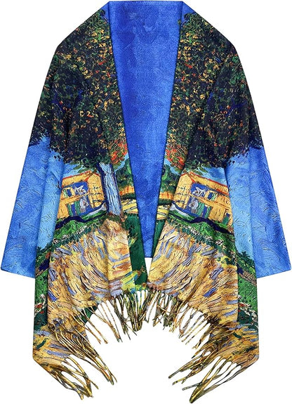 VENVSBEE Reversible Scarf Soft Large Shawl Wrap Blanket Double Sided Art Print Warm Pashmina Stoles Klimt Van Gogh Gifts