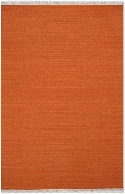 Rugsotic Carpets Hand Woven Flat Weave Kilim Wool ECO-Friendly Area Rugs - 9'x12', Rectangle Shape, Dark Orange Color, Solid Plain Design, Low Pile Handmade Rugs for Living Room (D00111)