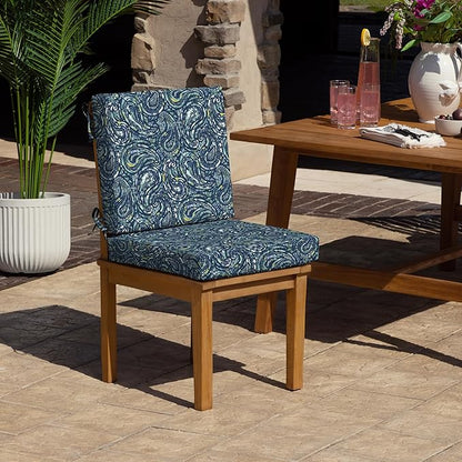 Arden Foam Outdoor Dining Chair Cushion, 20 x 20, Made with ProFoam, Rain-Proof, Fade Resistant, Sapphire Blue Ridge Paisley