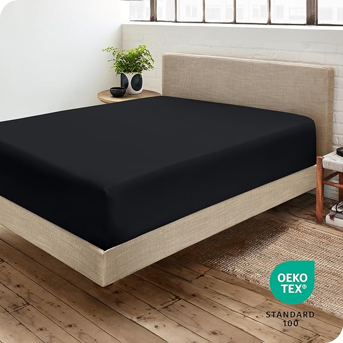 Bare Home Fitted Bottom Sheet Split Head Flex King Size - Premium 1800 Microfiber - Ultra-Soft Hotel Luxury - Deep Pocket - Durable and Long Lasting (Split Head Flex King, Black)