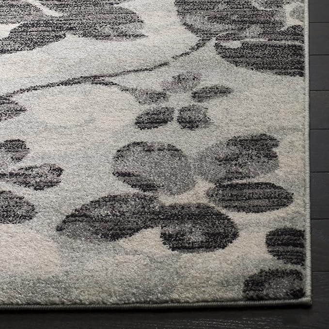 SAFAVIEH Evoke Collection 4' x 6' Grey/Black EVK236R Floral Non-Shedding Living Room Bedroom Accent Rug