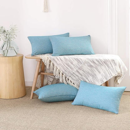Deconovo Decorative Throw Pillow Covers - Set of 4 Soft Linen Cushion Covers, 12x20 Inch, Green & Machine Washable Pillowcases for Sofa, Bedroom, Living Room Décor, Coral Green,COVERS ONLY, No Inserts