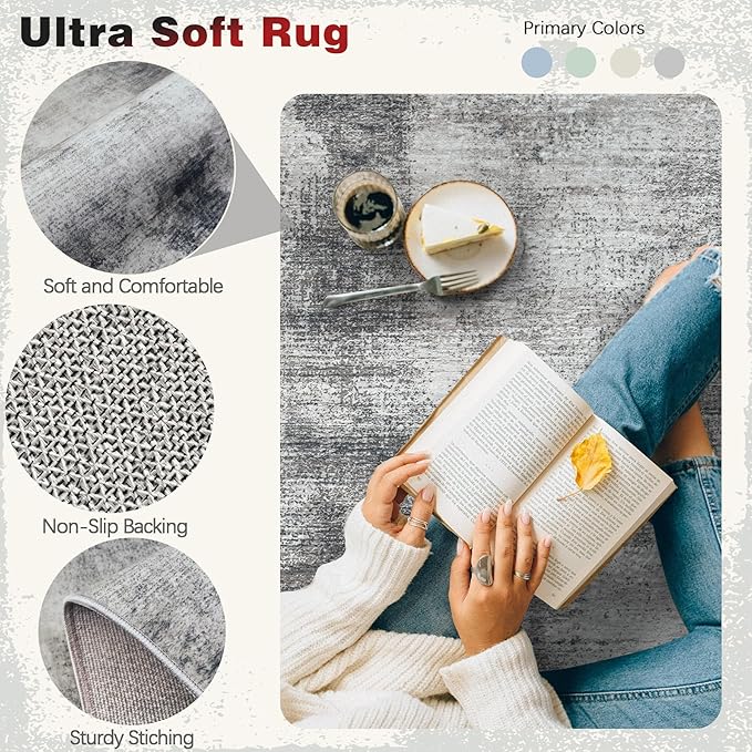 5x7 Area Rugs for Living Room: Washable Rug Modern Abstract Neutral Soft Rugs Non-Slip Low-Pile Indoor Floor Carpet for Bedroom Dining Room Nursery (Grey, 5'x7')