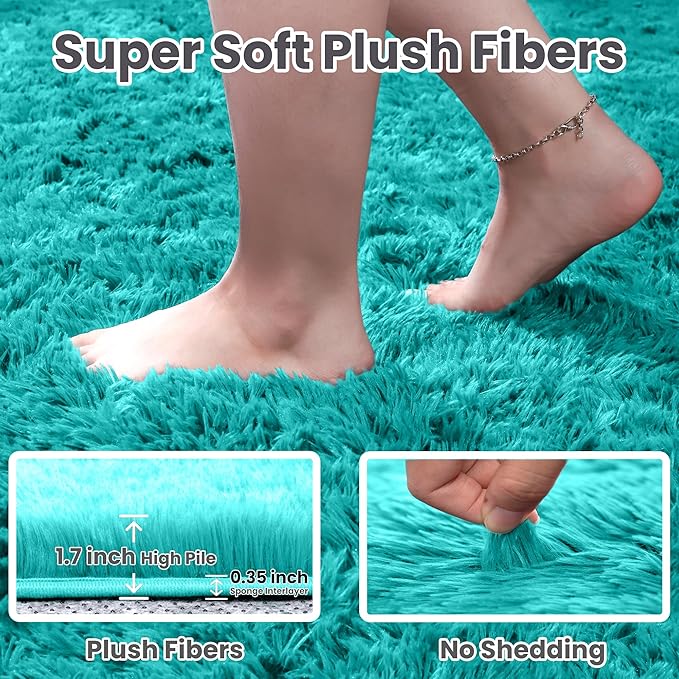 4x6 Area Rugs for Living Room Rug: Soft Fluffy Shag Teal Blue Rugs for Bedroom, Non-Slip Large Fuzzy Plush Rug Indoor Floor Carpet for Nursery Kids Boys Girls Room, Dorms, Playroom, Modern Home Decor