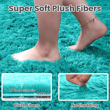 4x6 Area Rugs for Living Room Rug: Soft Fluffy Shag Teal Blue Rugs for Bedroom, Non-Slip Large Fuzzy Plush Rug Indoor Floor Carpet for Nursery Kids Boys Girls Room, Dorms, Playroom, Modern Home Decor