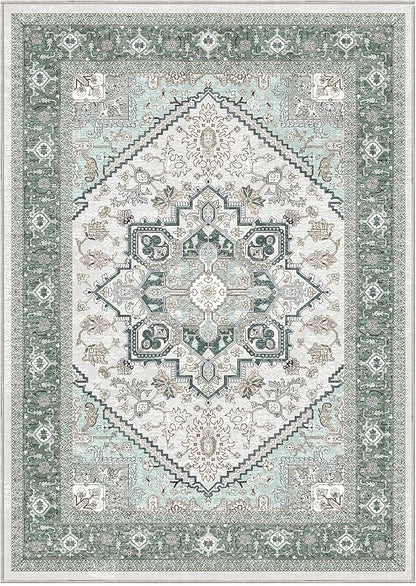 OPPODREAM Thin Area Rugs 9x12 Living Room, Washable Rugs 9x12 with Non Slip Backing, Faux Cashmere Low-Pile 9 x 12 Carpet, Green