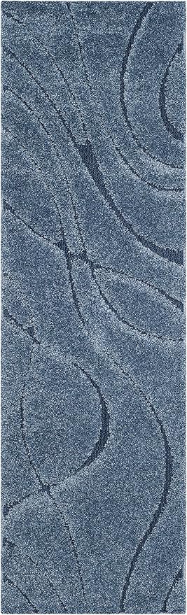 SAFAVIEH Florida Shag Collection Runner Rug - 2'3" x 11', Light Blue & Blue, Non-Shedding & Easy Care, 1.2-inch Thick Ideal for High Traffic Areas in Living Room, Bedroom (SG471-6065)