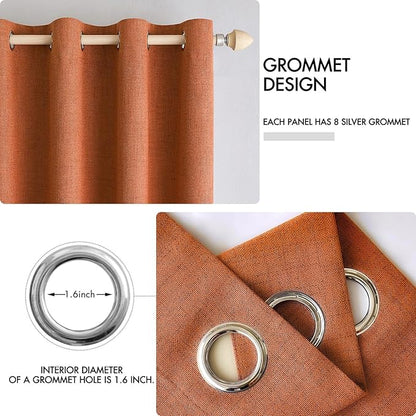 MIULEE 100% Blackout Linen Curtains for Bedroom Thermal Insulated Orange Grommet Room Darkening Curtains & Drapes Fall Decor for Living Room Nursery 52 x 96 Inch (2 Panels)