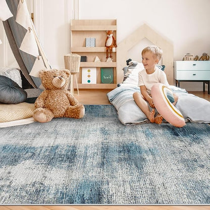 5x7 Area Rugs for Living Room: Washable Rug Modern Abstract Neutral Soft Rugs Non-Slip Low-Pile Indoor Floor Carpet for Bedroom Dining Room Nursery (Blue, 5'x7')
