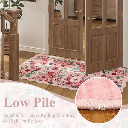 DUKINO 6x9 Area Rug, Floral Washable Rugs for Living Room with Non Slip Backing & Non-Shedding, Lightwight Low Pile Boho Design Large Carpets for Bedroom, Living Room, Dining Room, Pink