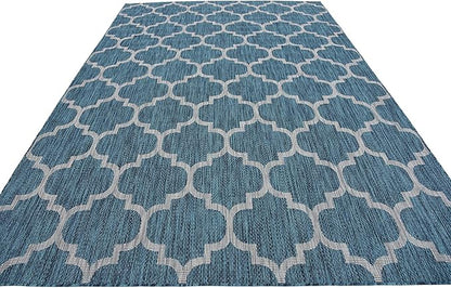 Unique Loom Outdoor Trellis Collection Area Rug (7' 1" x 10' Rectangle, Teal/ Gray)