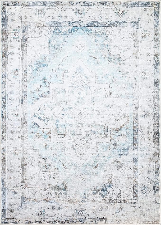 Bloom Rugs Washable Non-Slip 10x14 Rug - Beige/Blue Traditional Oriental Area Rug for Living Room, Bedroom, Dining Room, and Kitchen - Exact Size: 10' x 14'
