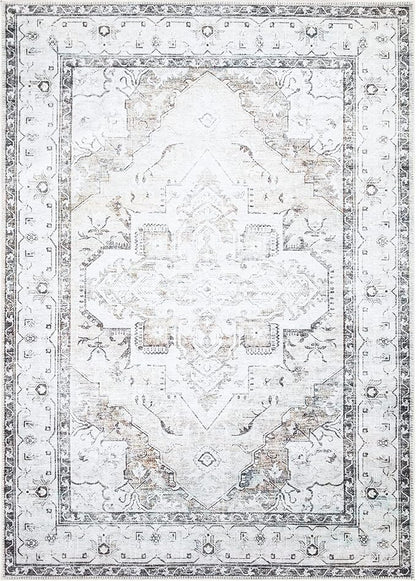 Bloom Rugs Washable Non-Slip 9' x 12' Rug - Brown/Beige/Charcoal Traditional Area Rug for Living Room, Bedroom, Dining Room, and Kitchen - Exact Size: 9' x 12'