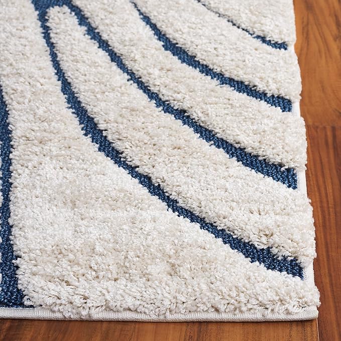 SAFAVIEH Florida Shag Collection Area Rug - 2'3" x 17' Runner, Cream & Blue, Non-Shedding & Easy Cleaning, Plush Thick Pile, Ideal for Living Room, Bedroom, Dining Space (SG471-1165)