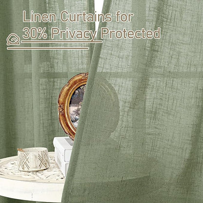 LAMIT Sage Green Linen Curtains for Living Room 108 inch Length 2 Panels, Light Filtering Semi Sheer Panels Back Tab and Rod Pocket Panels for Bedroom/Sliding Glass Door, 52 x 108 Inch